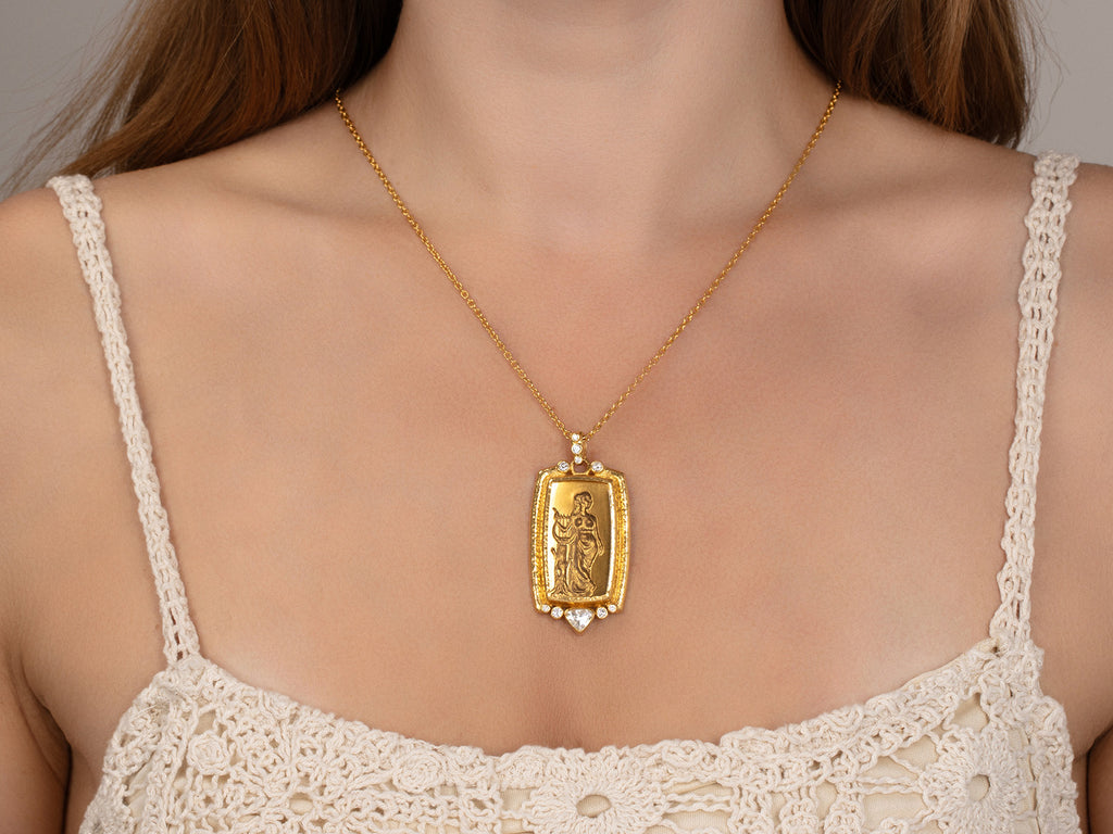 GURHAN, GURHAN Muse Gold Crystal Intaglio Pendant Necklace, Rectangular Erato Carving