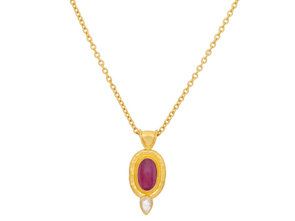 GURHAN, GURHAN Muse Gold Ruby Pendant Necklace, 10x6mm Oval set in Wide Frame