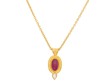 GURHAN, GURHAN Muse Gold Ruby Pendant Necklace, 10x6mm Oval set in Wide Frame