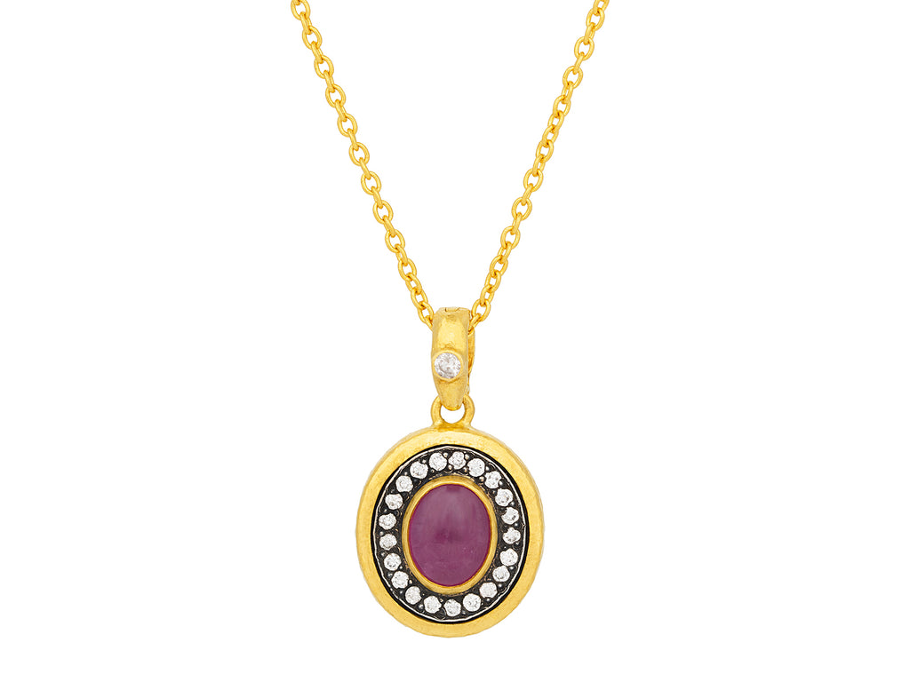 GURHAN, GURHAN Muse Gold Ruby Pendant Necklace, 9x7mm Oval set in Blackened White Gold Frame