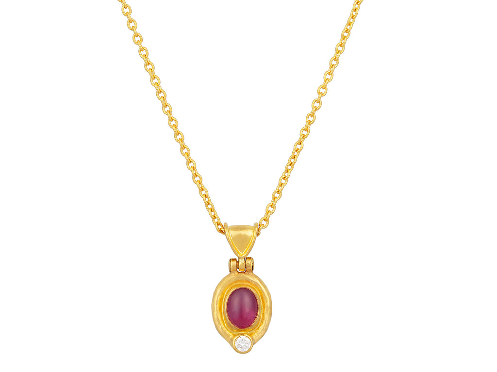 GURHAN, GURHAN Muse Gold Ruby Pendant Necklace, 7x6mm Oval set in Wide Frame