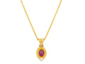 GURHAN, GURHAN Muse Gold Pendant Necklace, 7x6mm Oval set in Wide Frame, Ruby and Diamond
