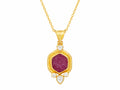 GURHAN, GURHAN Muse Gold Pendant Necklace, 14x12mm Hexagon set in Wide Frame, Ruby and Diamond