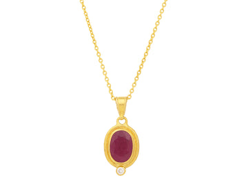 GURHAN, GURHAN Muse Gold Ruby Pendant Necklace, 13x8mm Oval Stone set in Wide Frame