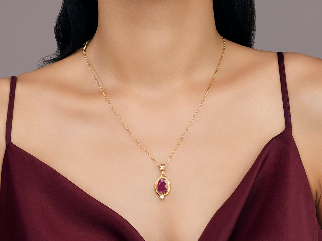 GURHAN, GURHAN Muse Gold Ruby Pendant Necklace, 13x8mm Oval Stone set in Wide Frame