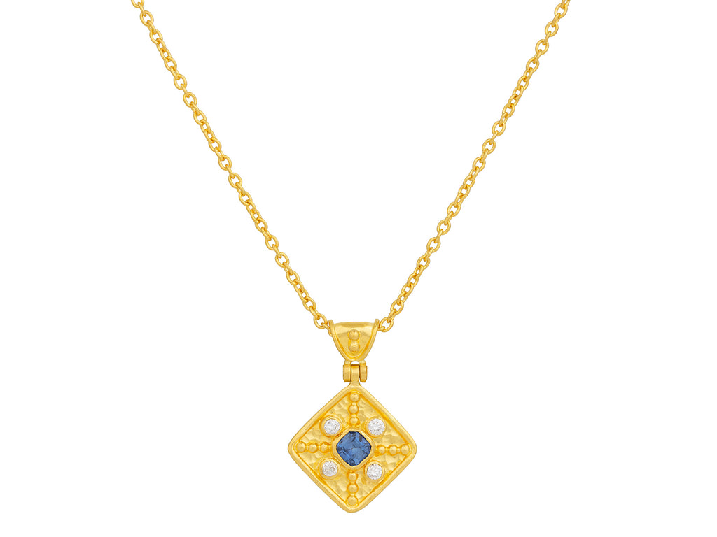 GURHAN, GURHAN Muse Gold Sapphire Pendant Necklace, 12mm Square Medallion