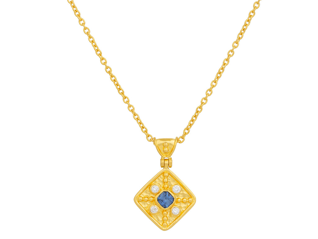 GURHAN, GURHAN Muse Gold Sapphire Pendant Necklace, 12mm Square Medallion