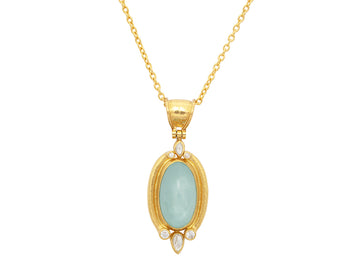 GURHAN, GURHAN Muse Gold Aquamarine Pendant Necklace, 20x13mm Oval set in Wide Frame