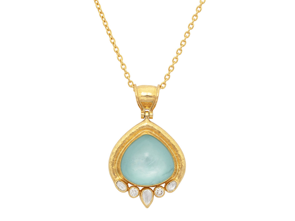 GURHAN, GURHAN Muse Gold Aquamarine Pendant Necklace, 19x17mm Teardrop set in Wide Frame