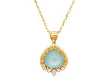 GURHAN, GURHAN Muse Gold Aquamarine Pendant Necklace, 19x17mm Teardrop set in Wide Frame