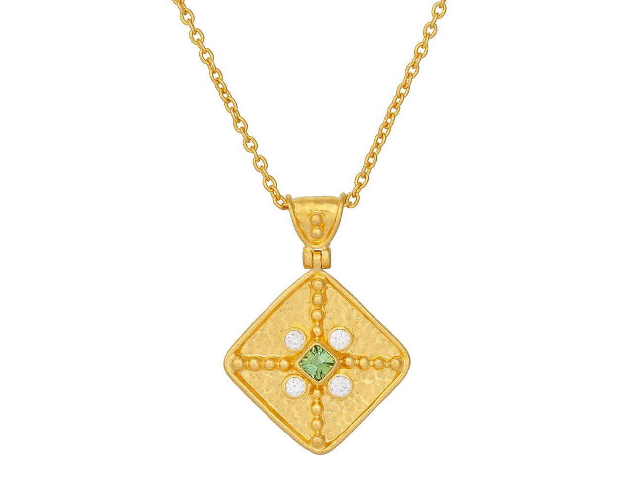 GURHAN, GURHAN Muse Gold Tourmaline Pendant Necklace, 16mm Square Medallion
