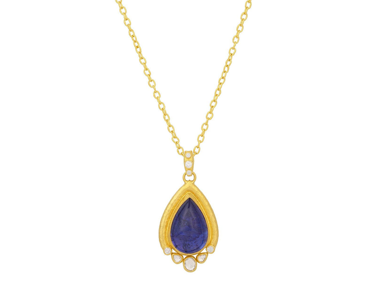 GURHAN, GURHAN Muse Gold Tanzanite Pendant Necklace, 24x16mm Teardrop set in Wide Frame