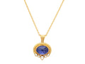 GURHAN, GURHAN Muse Gold Pendant Necklace, 16x12mm Oval set in Wide Frame, Tanzanite and Diamond