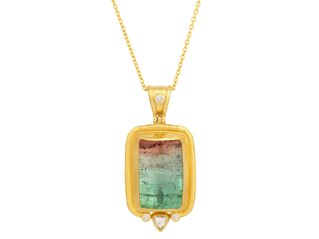 GURHAN, GURHAN Muse Gold Tourmaline Pendant Necklace, 25x18mm Rectangle set in Wide Frame