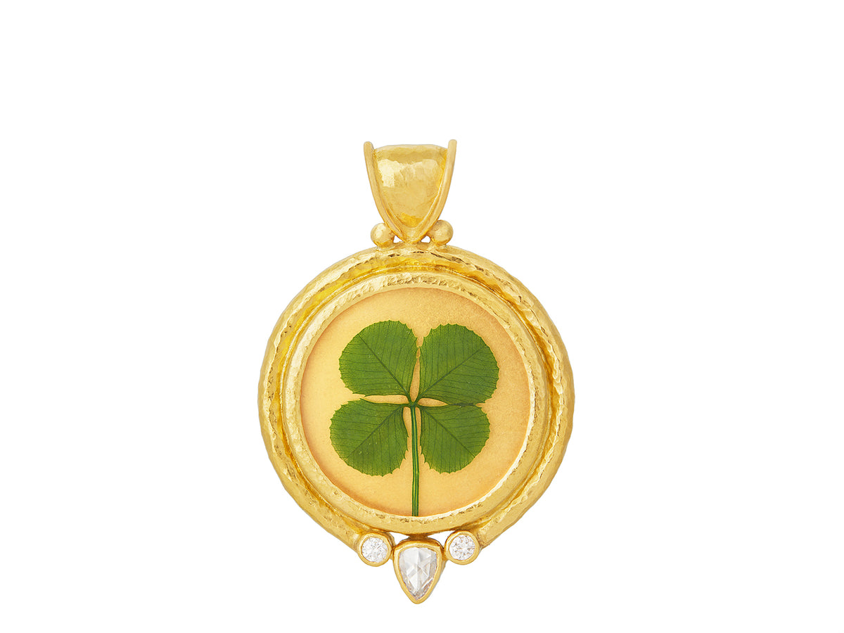 GURHAN, GURHAN Muse Gold Pendant, 25mm Round set in Wide Frame, Crystal and Diamond