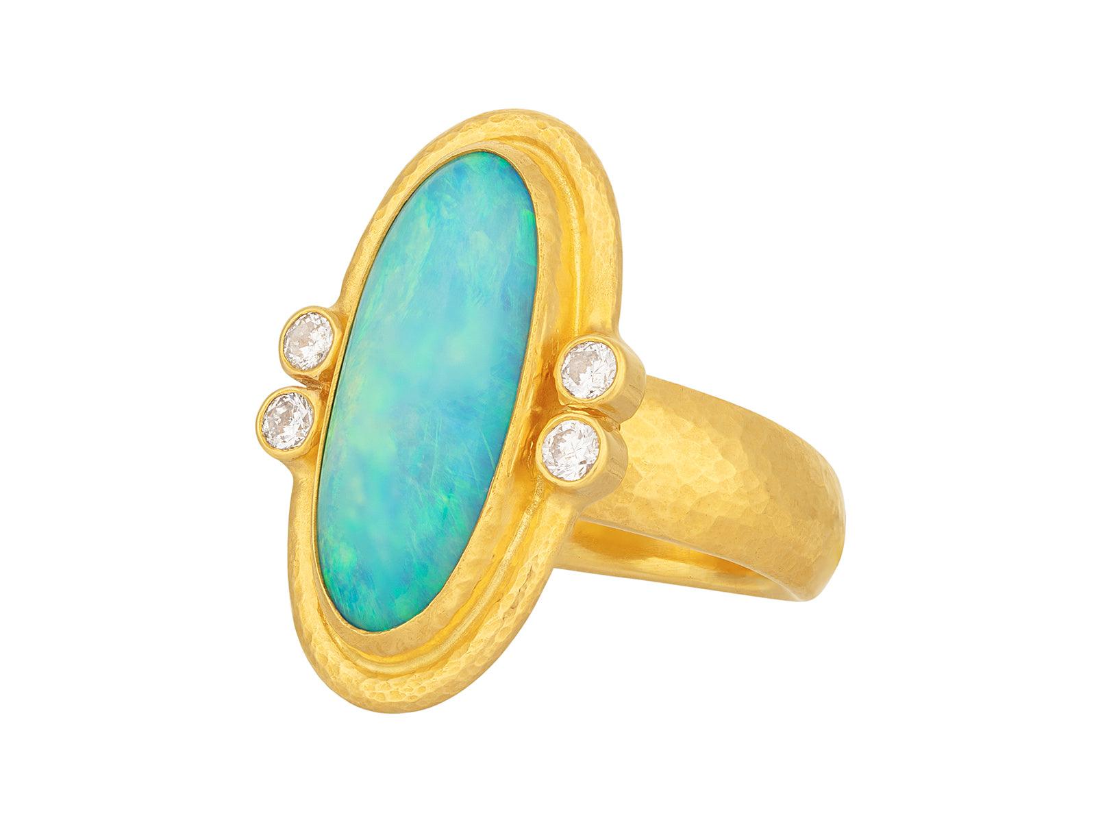 GURHAN Muse Gold Opal Cocktail Ring, 23x10mm Oval set in Wide Frame
