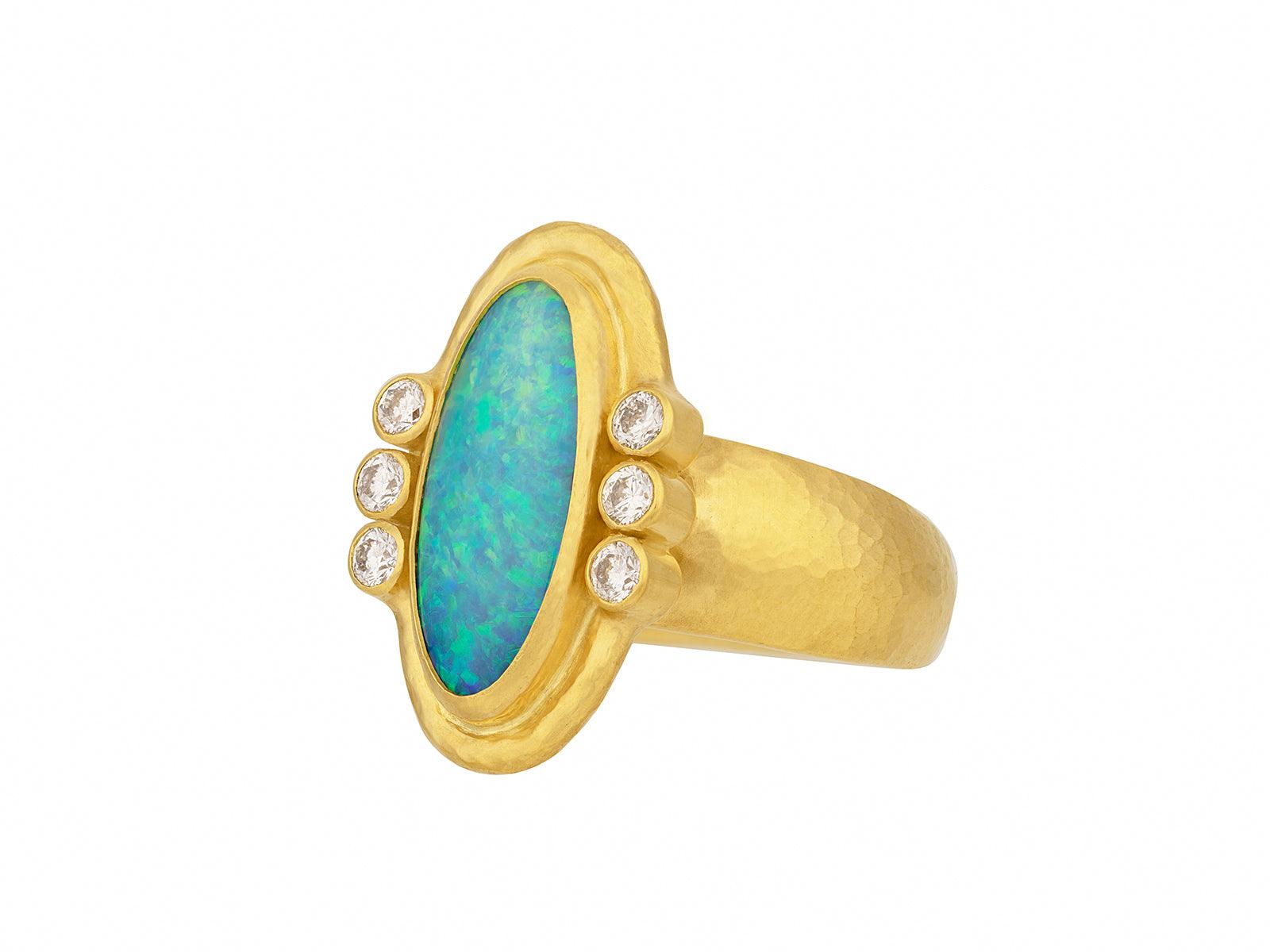 GURHAN Muse Gold Opal Cocktail Ring, 20x9mm Oval set in Wide Frame