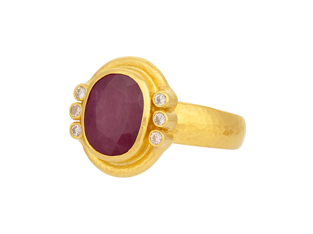 GURHAN, GURHAN Muse Gold Ruby Cocktail Ring, 12x10mm Oval Stone set in Wide Frame