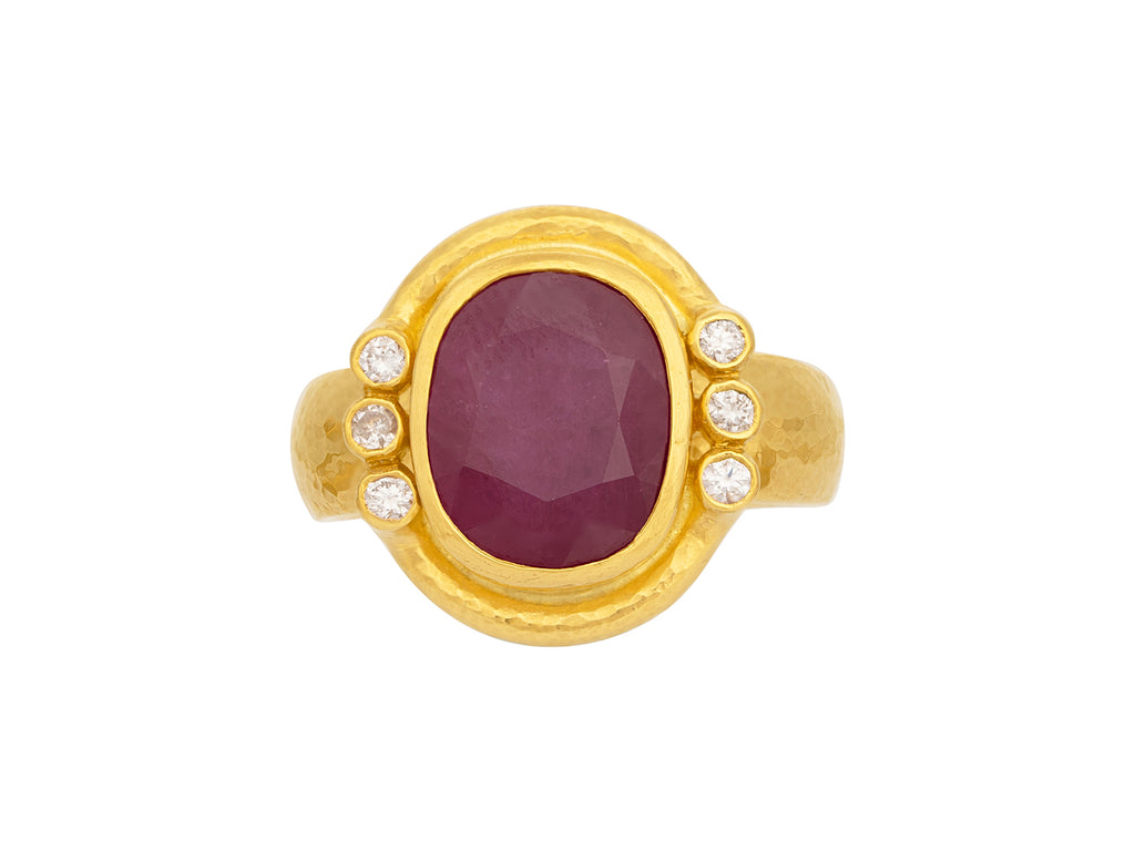 GURHAN, GURHAN Muse Gold Ruby Cocktail Ring, 12x10mm Oval Stone set in Wide Frame