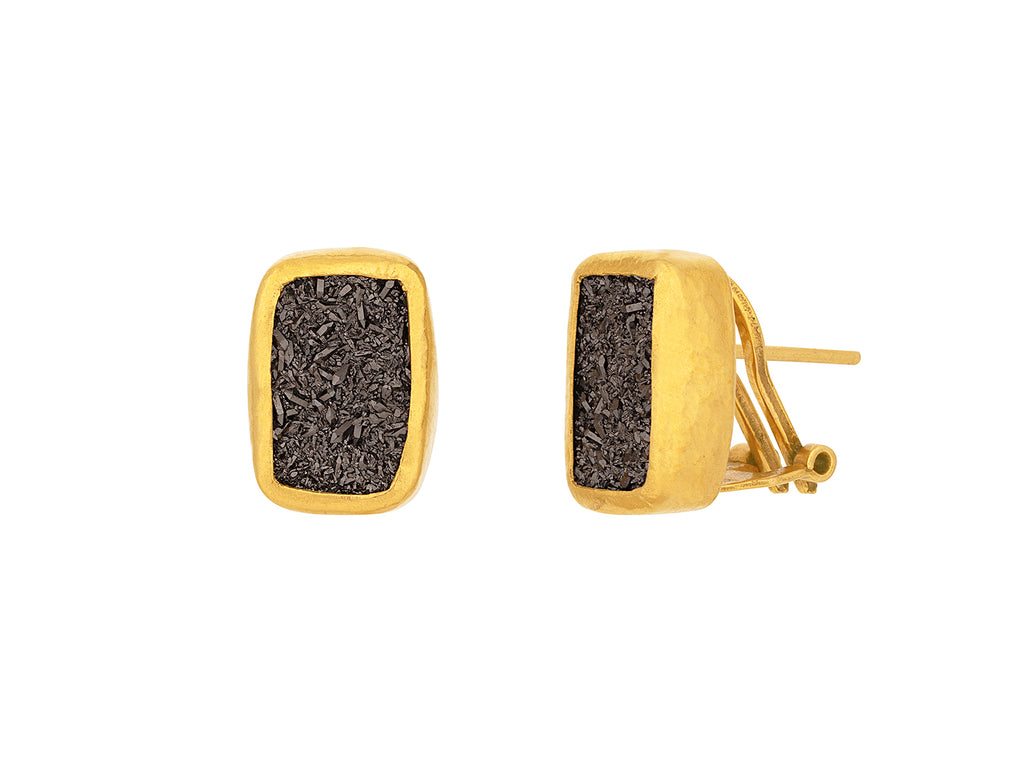 GURHAN, GURHAN Mystere Gold Drusy Quartz Stud Earrings, 14x10mm Rectangle