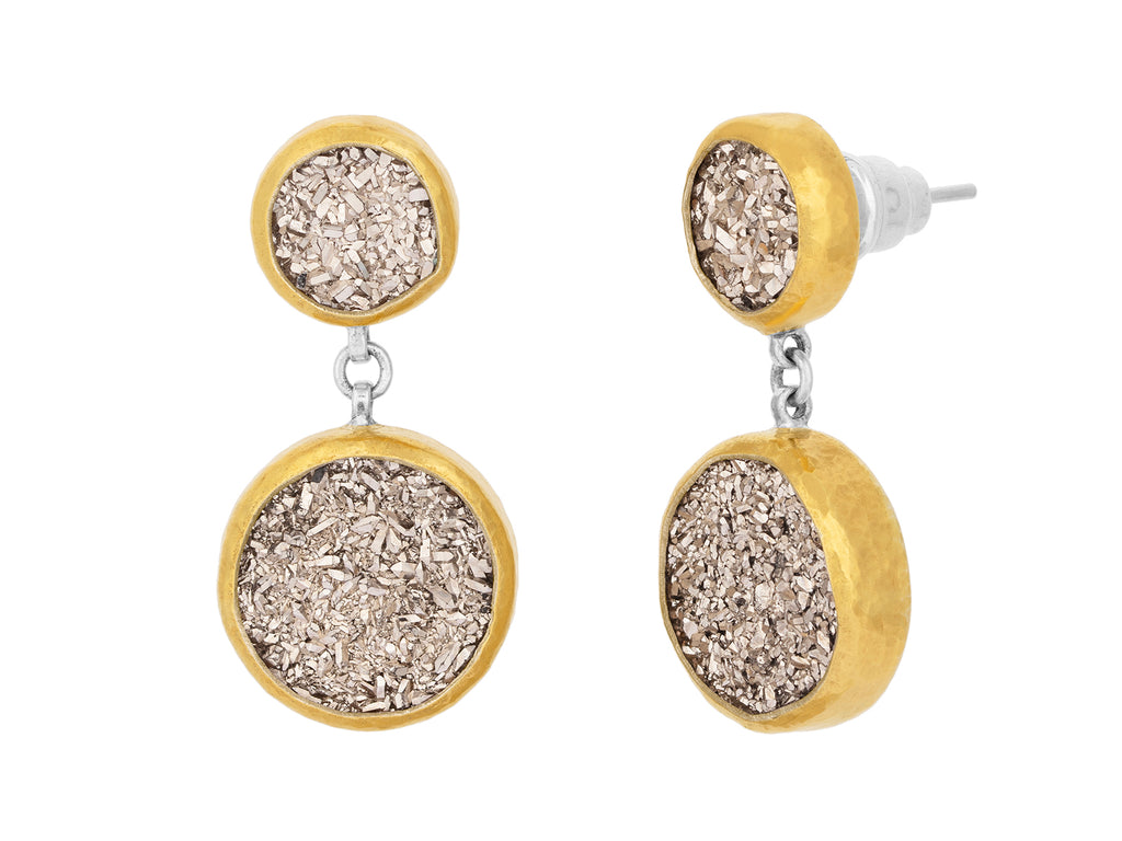 GURHAN, GURHAN Mystere Sterling Silver Drusy Quartz Single Drop Earrings, 15mm Round on Post Top, Gold Accents