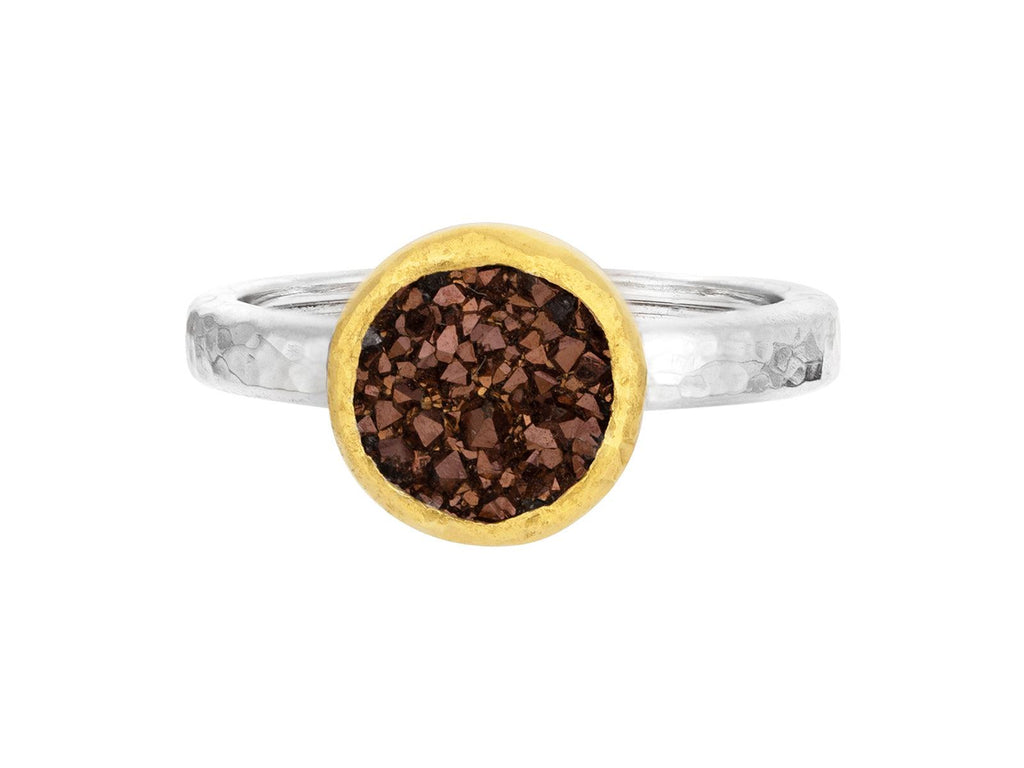 GURHAN, GURHAN Mystere Sterling Silver Drusy Quartz Stacking Ring, 10mm Round, Gold Accents