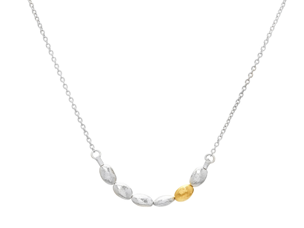 GURHAN, GURHAN Spell Sterling Silver Link Short Necklace, Front Focused Nugget Beads, Gold Accents