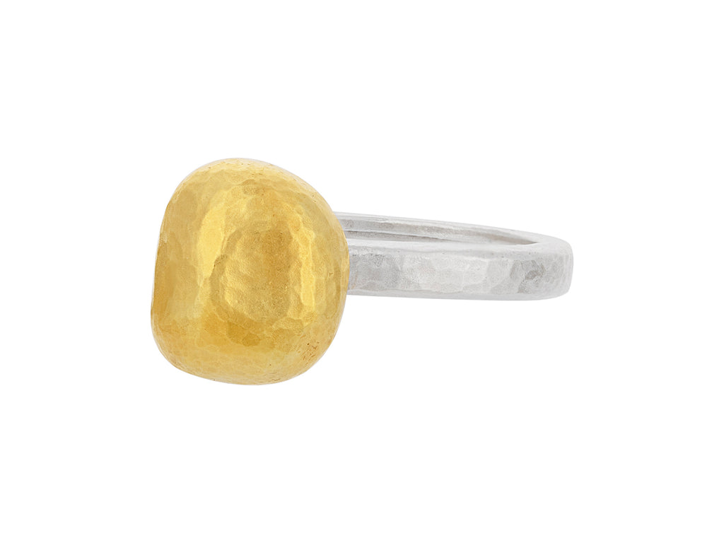 GURHAN, GURHAN Nugget Sterling Silver Cocktail Ring, Small Pebble Shaped, Gold Accents