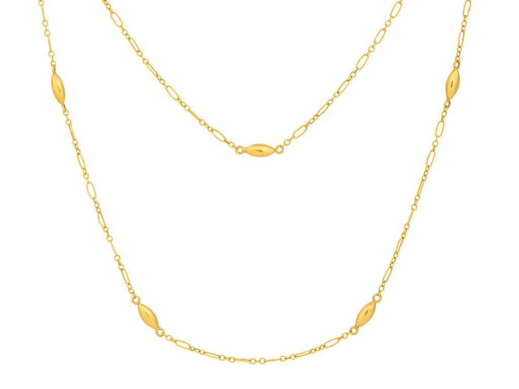 GURHAN, GURHAN Olive Gold Station Long Necklace, Mixed Thin Chain