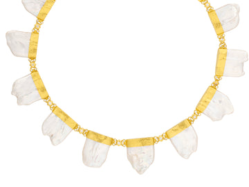 GURHAN, GURHAN Oyster Gold Pearl All Around Short Necklace, Mixed Petal Shapes with Diamond Accents