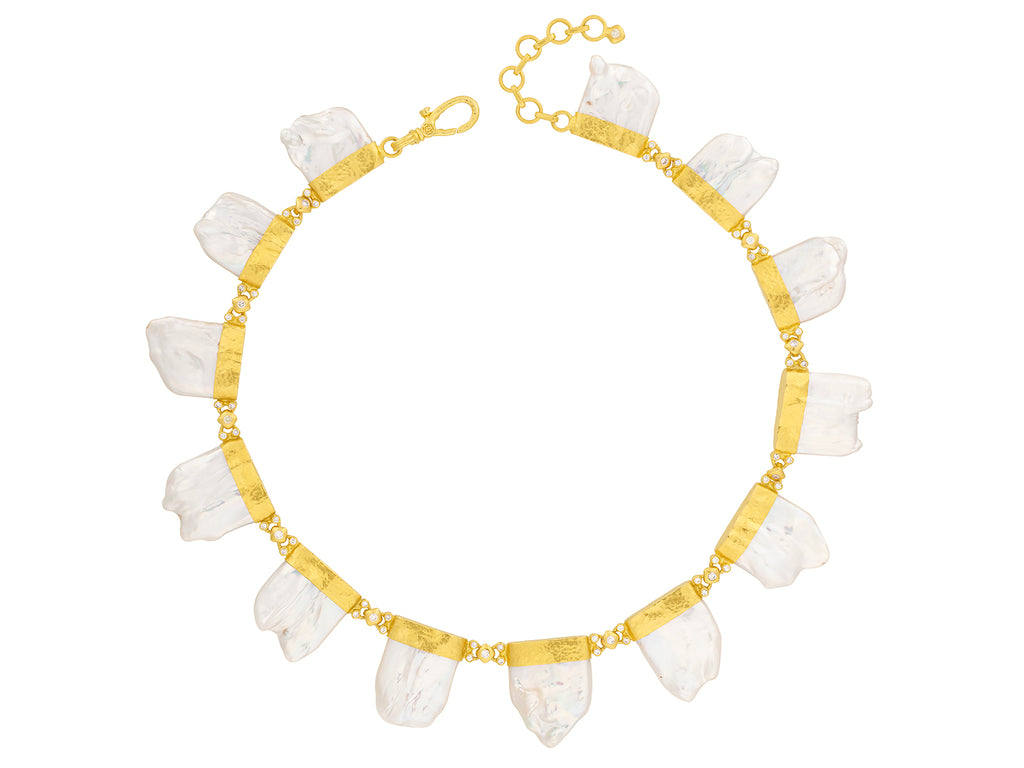 GURHAN, GURHAN Oyster Gold Pearl All Around Short Necklace, Mixed Petal Shapes with Diamond Accents