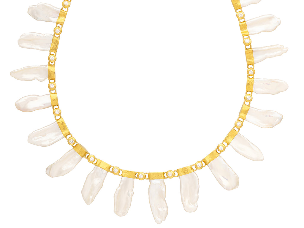 GURHAN, GURHAN Oyster Gold Pearl All Around Short Necklace, Mixed Petal Shapes with Diamond Accents