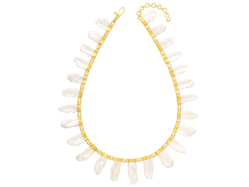 GURHAN, GURHAN Oyster Gold Pearl All Around Short Necklace, Mixed Petal Shapes with Diamond Accents