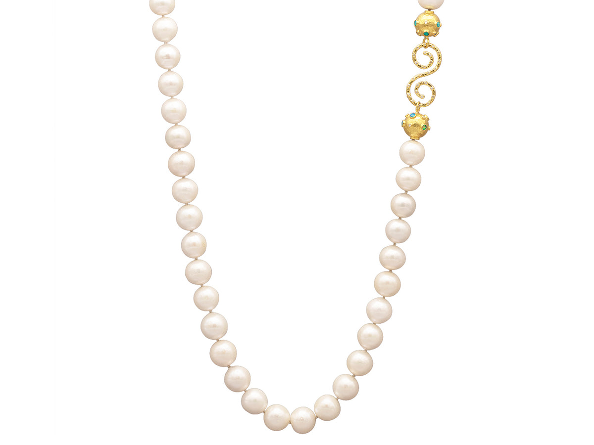 GURHAN, GURHAN Oyster Gold Beaded Short Necklace, Single "S" Clasp, Pearl