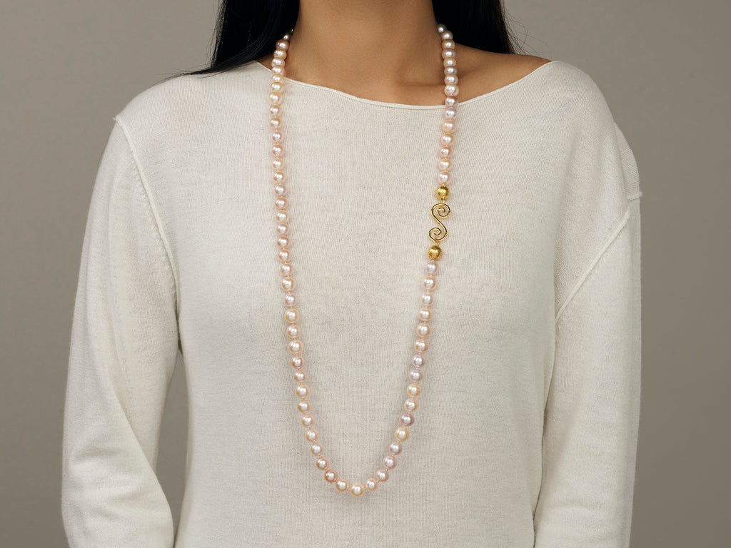 GURHAN, GURHAN Oyster Gold Pearl Beaded Long Necklace, 10mm Pink