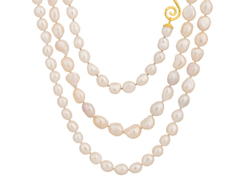 GURHAN, GURHAN Oyster Gold Pearl Beaded Long Necklace, Natural Shapes, Single "S" Clasp