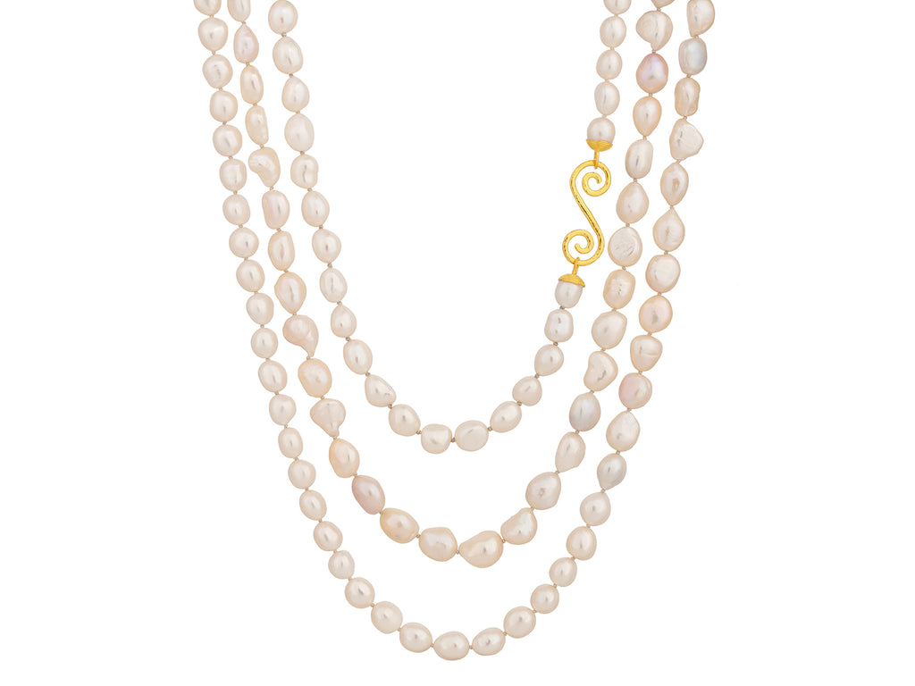 GURHAN, GURHAN Oyster Gold Pearl Beaded Long Necklace, Natural Shapes, Single "S" Clasp