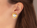 GURHAN, GURHAN Oyster Gold Clip Post Stud Earrings, 16mm Round Set in Wide Frame, Pearl and Diamond