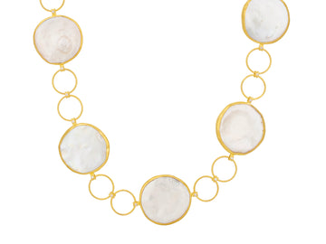 GURHAN, GURHAN Oyster Gold Pearl Link Long Necklace, Large Round Petal Stations