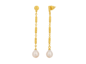 GURHAN, GURHAN Oyster Gold Pearl Long Drop Earrings, 11x9mm Teardrop on Post Top