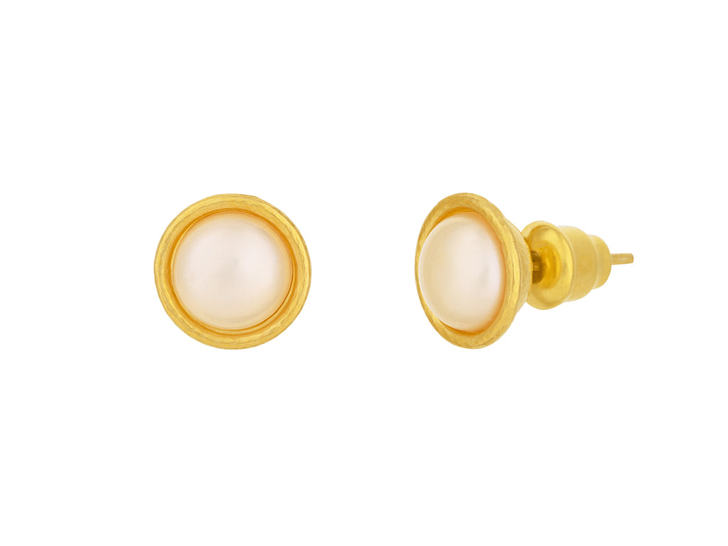 GURHAN, GURHAN Oyster Gold Pearl Stud Earrings, 8mm Round set in Wide Frame