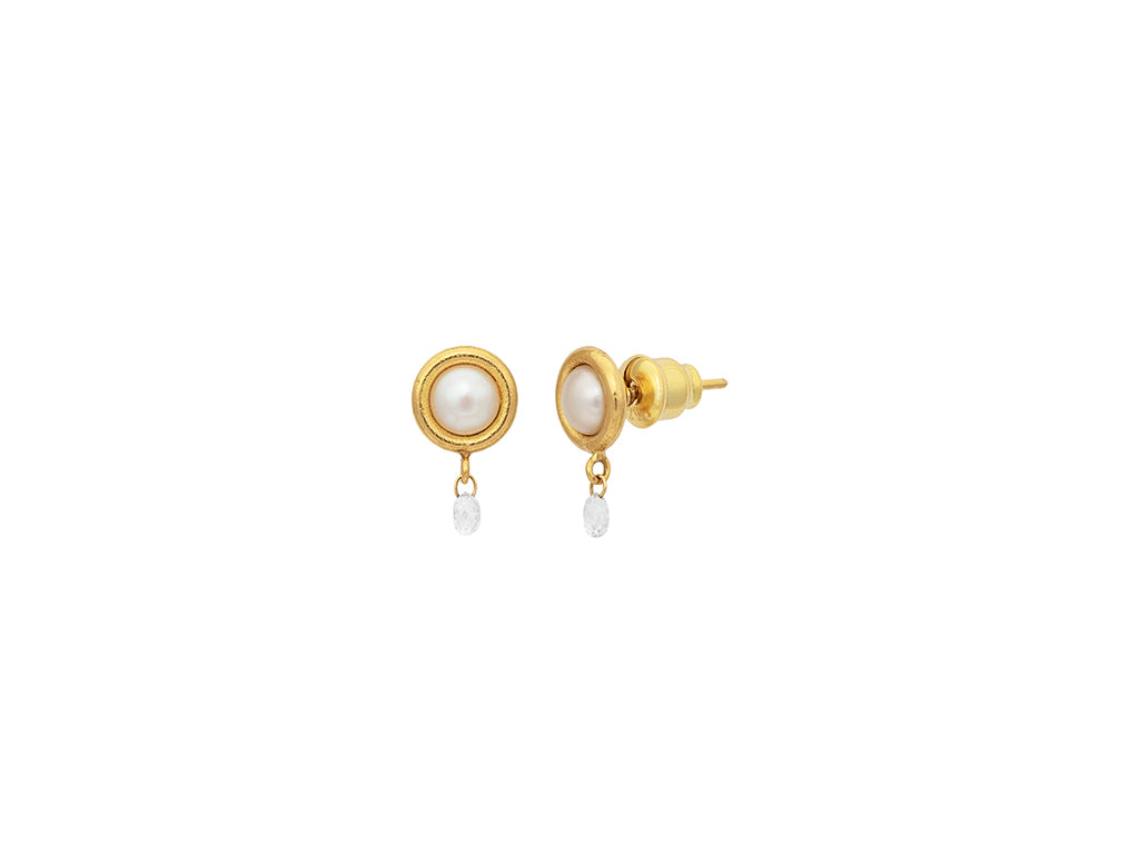 GURHAN, GURHAN Oyster Gold Pearl Single Drop Earrings, 6mm Round set in Wide Frame