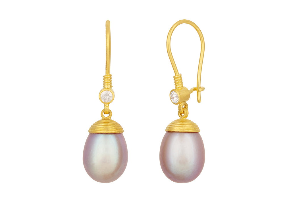 GURHAN, GURHAN Oyster Gold Pearl Single Drop Earrings, 13x10mm Teardrop on Wire Hook