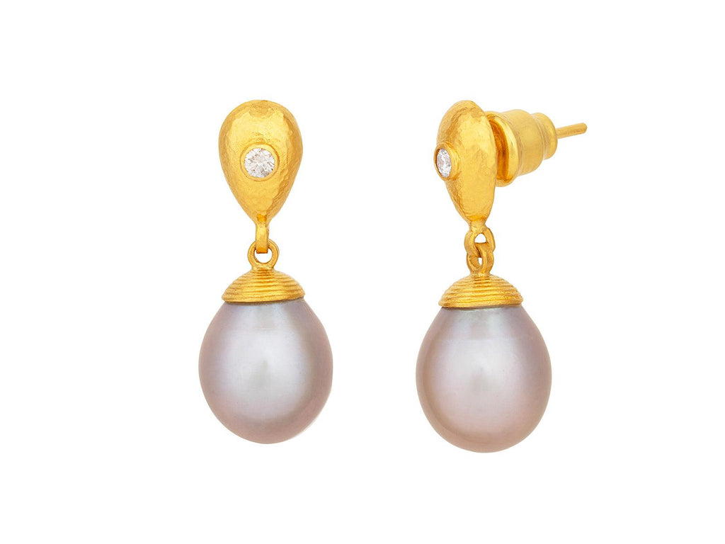 GURHAN, GURHAN Oyster Gold Pearl Single Drop Earrings, 13x10mm Teardrop on Post Top