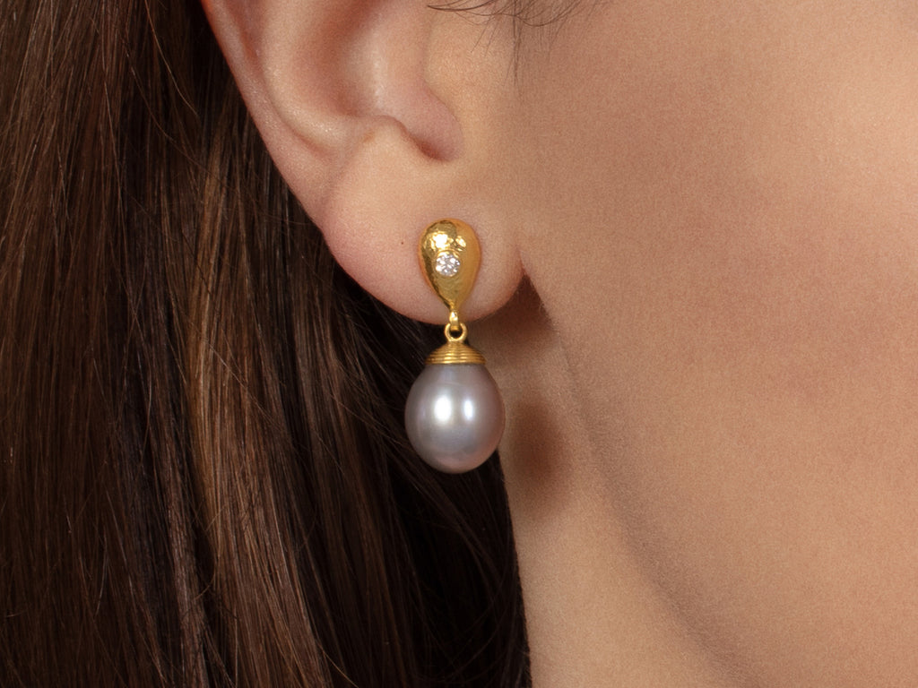 GURHAN, GURHAN Oyster Gold Pearl Single Drop Earrings, 13x10mm Teardrop on Post Top