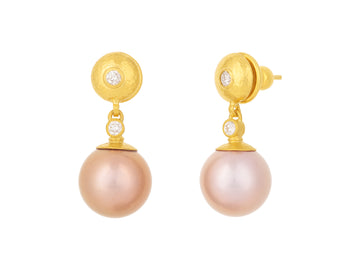 GURHAN, GURHAN Oyster Gold Pearl Single Drop Earrings, 13mm Round on Post Top