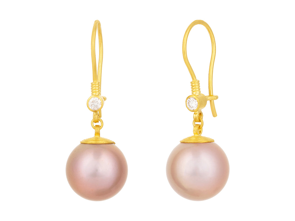 GURHAN, GURHAN Oyster Gold Pearl Single Drop Earrings, 13mm Round on Wire Hook