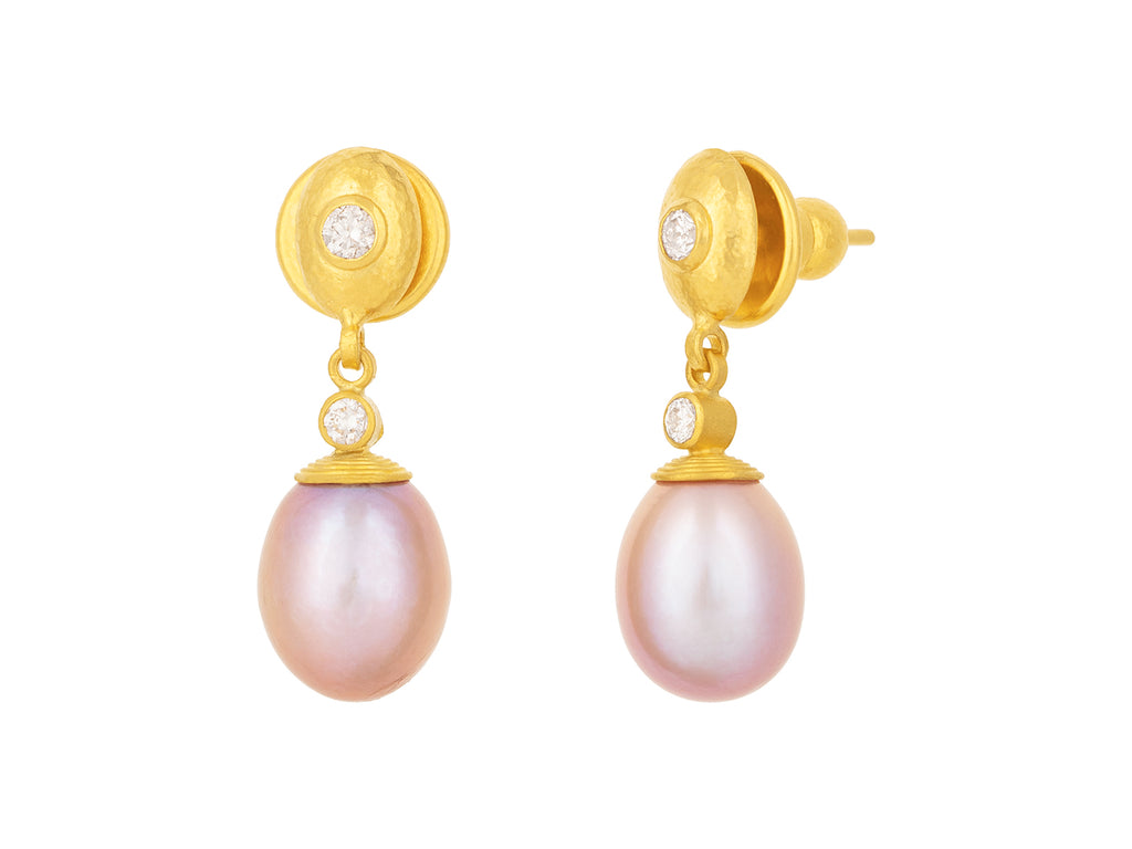 GURHAN, GURHAN Oyster Gold Pearl Single Drop Earrings, 11x10mm Teardrop on Post Top