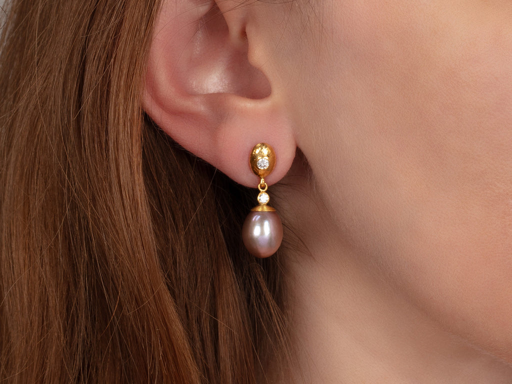 GURHAN, GURHAN Oyster Gold Pearl Single Drop Earrings, 11x10mm Teardrop on Post Top