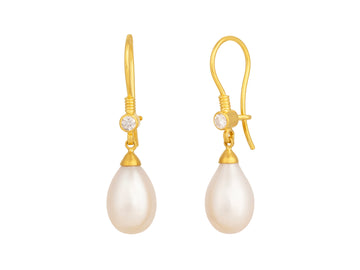 GURHAN, GURHAN Oyster Gold Pearl Single Drop Earrings, 13x9mm Teardrop on Wire Hook